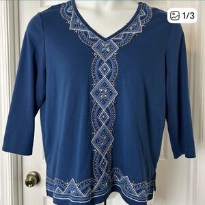 Blue Embroidered Women's Top